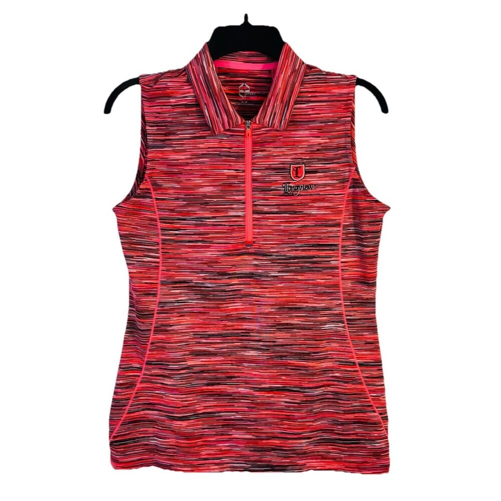 EP Sport Women's Medium Sleeveless 1/4 Zip Golf Shirt Longview CC Logo Orange